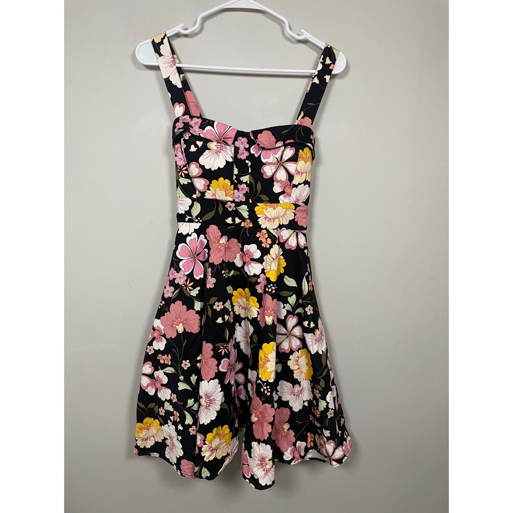 Eva Rose Retro Pinup Floral Fit and Flare Fold Over Dress Size Large